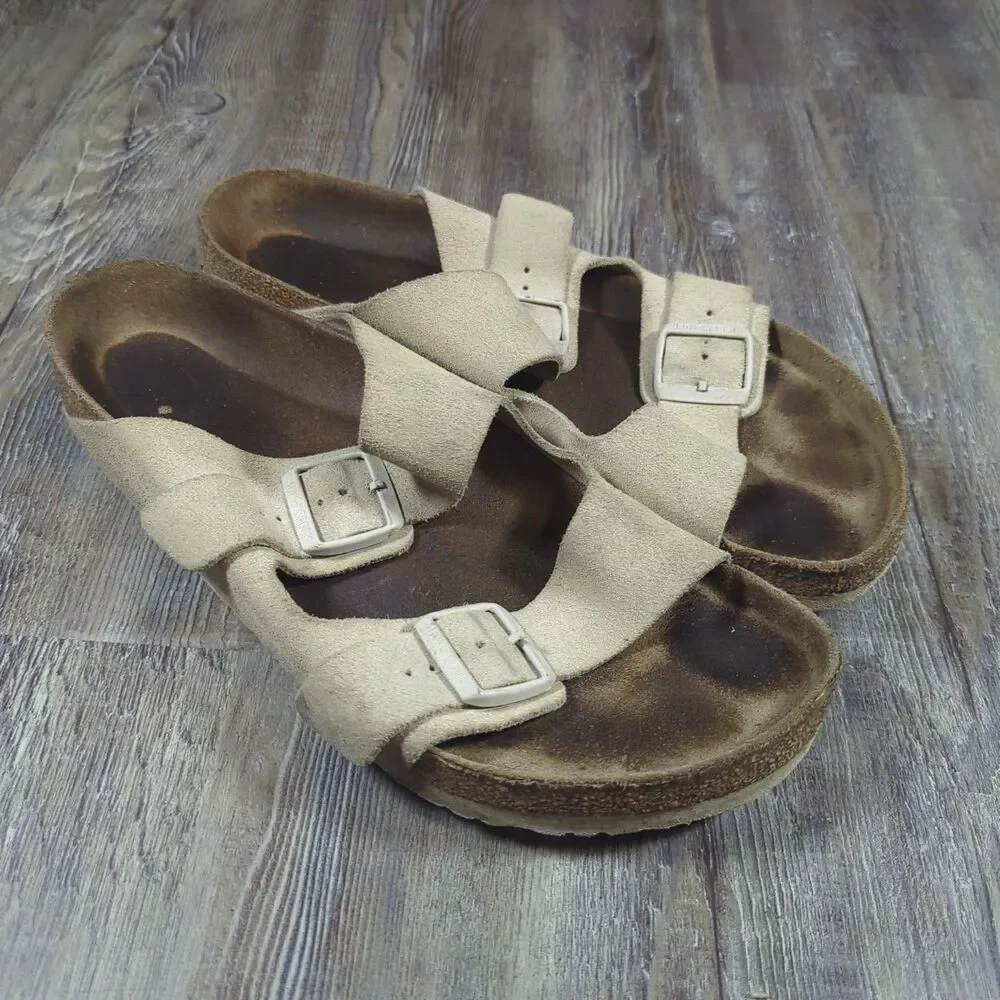 BIRKENSTOCK Arizona Tan Beige Birko-Flor Mens Slip On Sandals Size EU 45 US 12